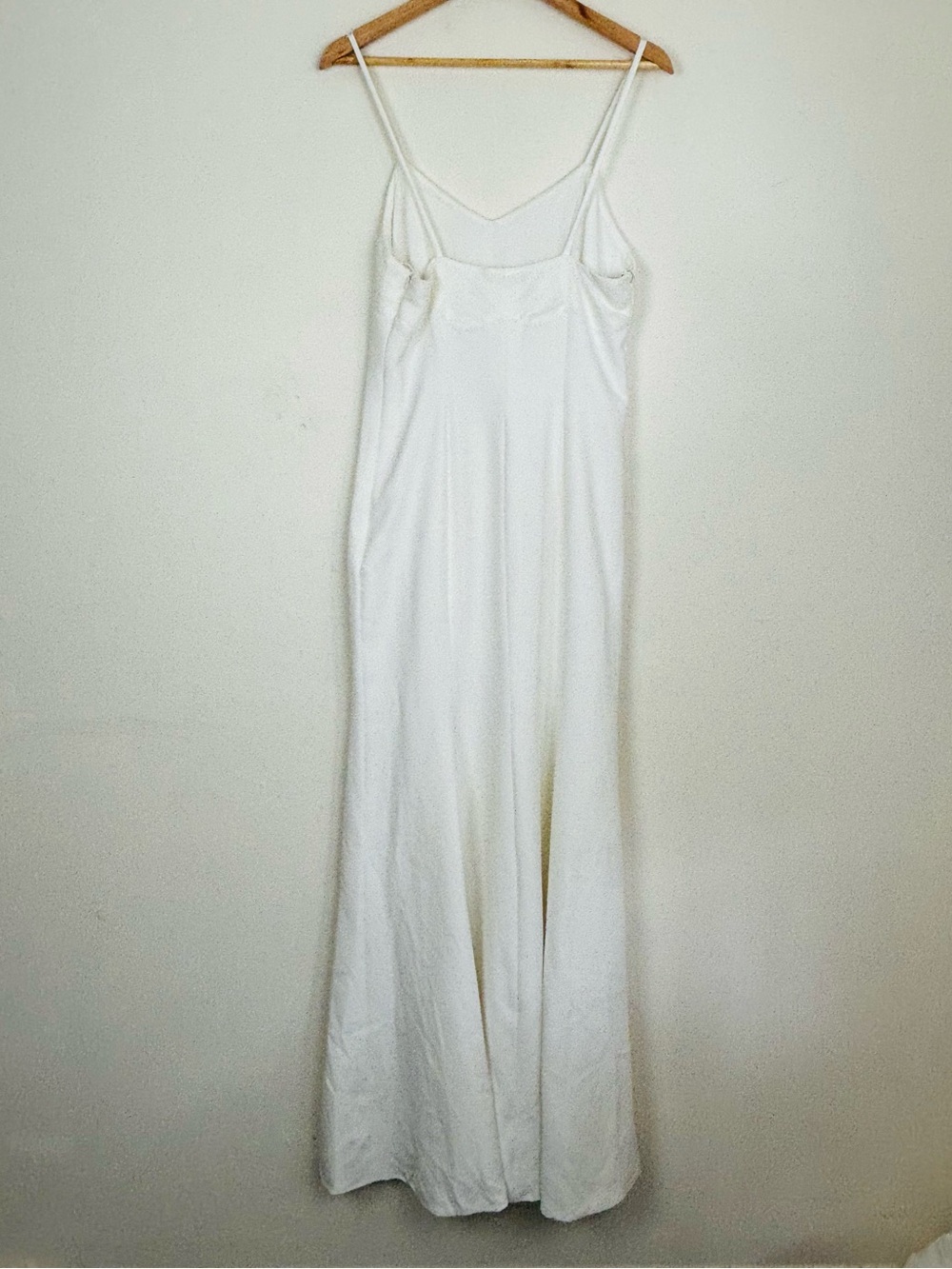 Fame and Partners white lace trim spaghetti strap slip cut gown front slit  8 - Picture 7 of 11